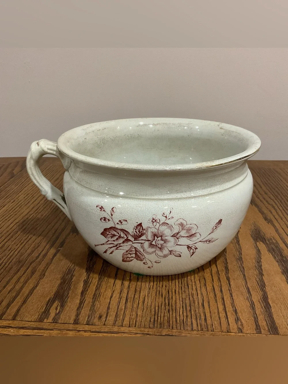 Vintage Antique Ivory Ceramic Floral Chamber Pot and Pitcher Set late 1800s